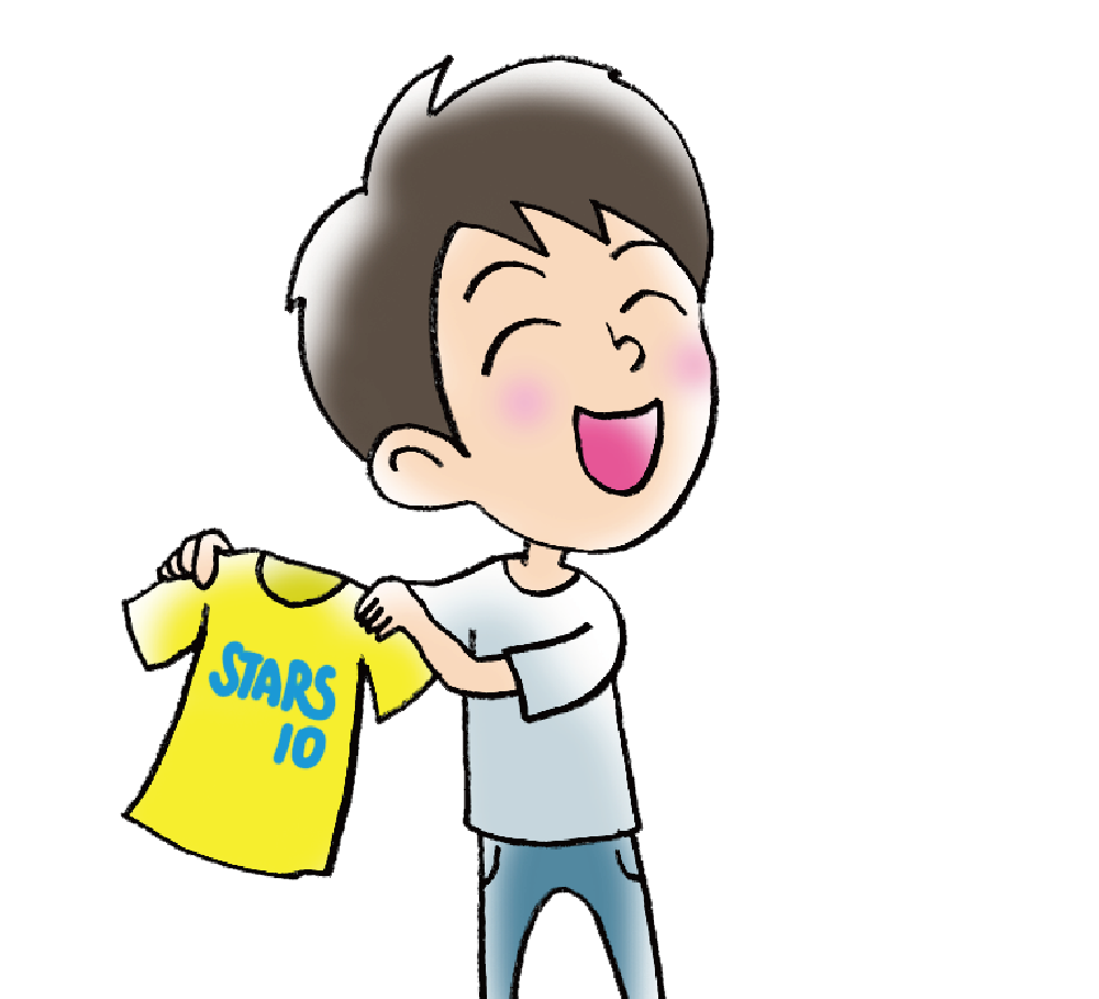 簡単にデザインTシャツができて喜ぶ人物イラスト